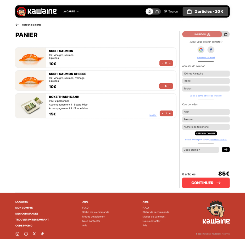 6.1 Page Panier 1 - Version livraison, non connecté