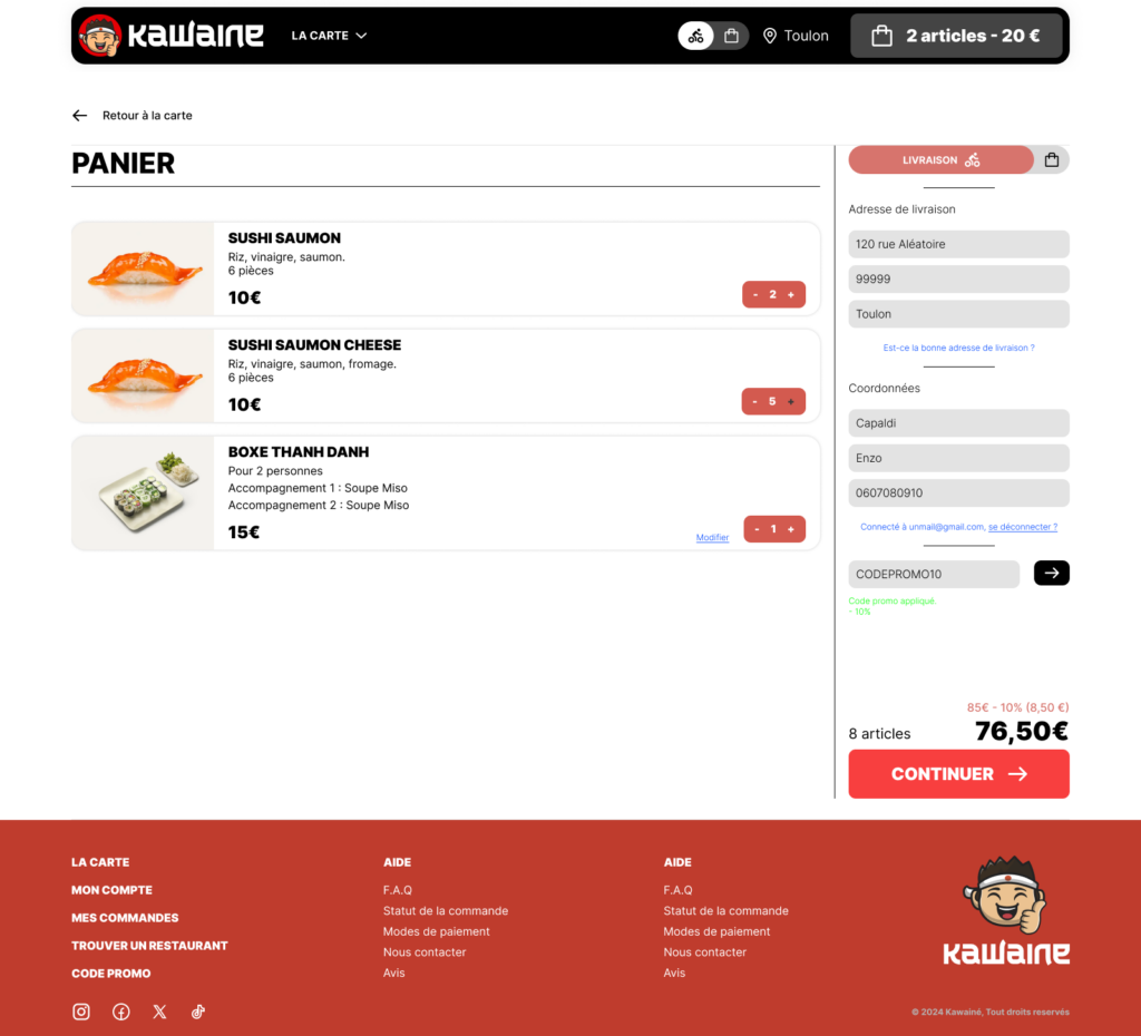 6.2 Page Panier 1 - Version connecté + code promo